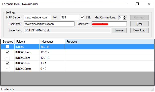 Screenshot Forensic IMAP Downloader 2