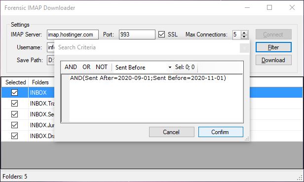 Screenshot Forensic IMAP Downloader 3