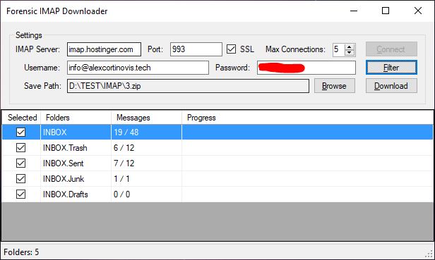 Screenshot Forensic IMAP Downloader 4