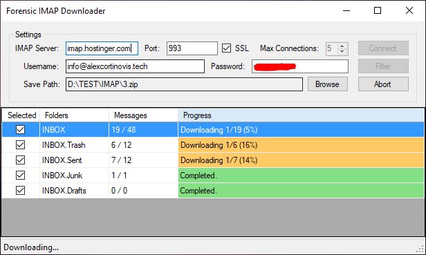 Screenshot Forensic IMAP Downloader 5