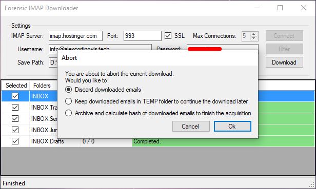 Screenshot Forensic IMAP Downloader 6